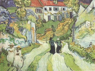 Vincent Van Gogh Village Street and Steps in Auers with Figures (nn04)